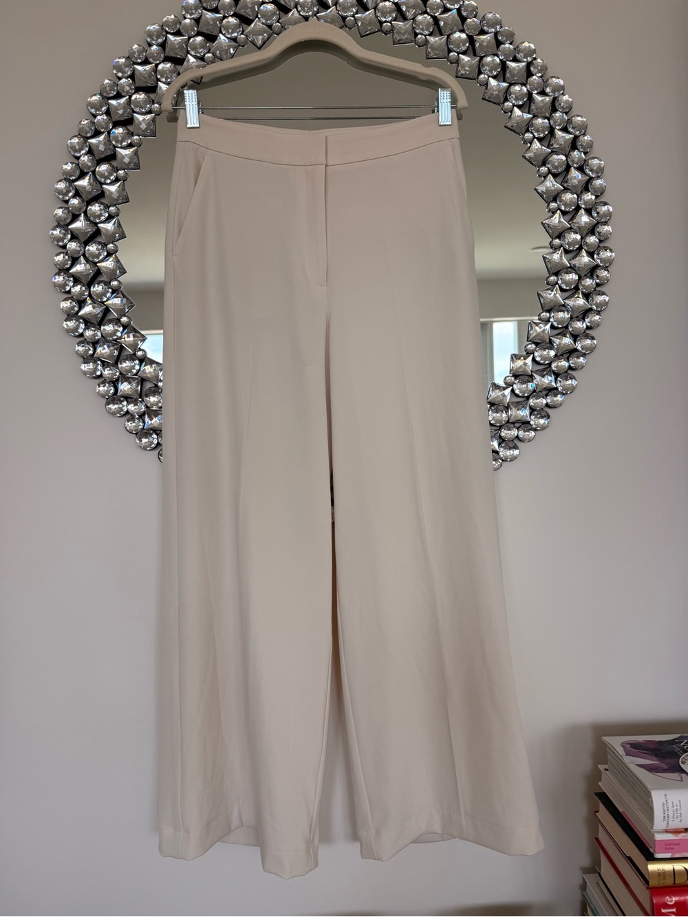 Wide Leg Cream Women's Dress Pants and blush pink sweater